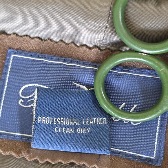 Faconnable Goatskin Suede Jacket Mens L Brown Buttons Pockets Lined 90s Preppy - Picture 15 of 16